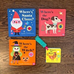Set of 4 Felt Lift the Flap Board Books Where’s the Hen? Dog? Witch? Santa Claus